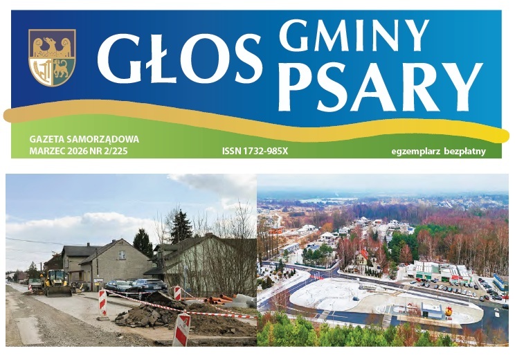 Grafika przedstawia okładkę Głosu Gminy Psary marzec 2026