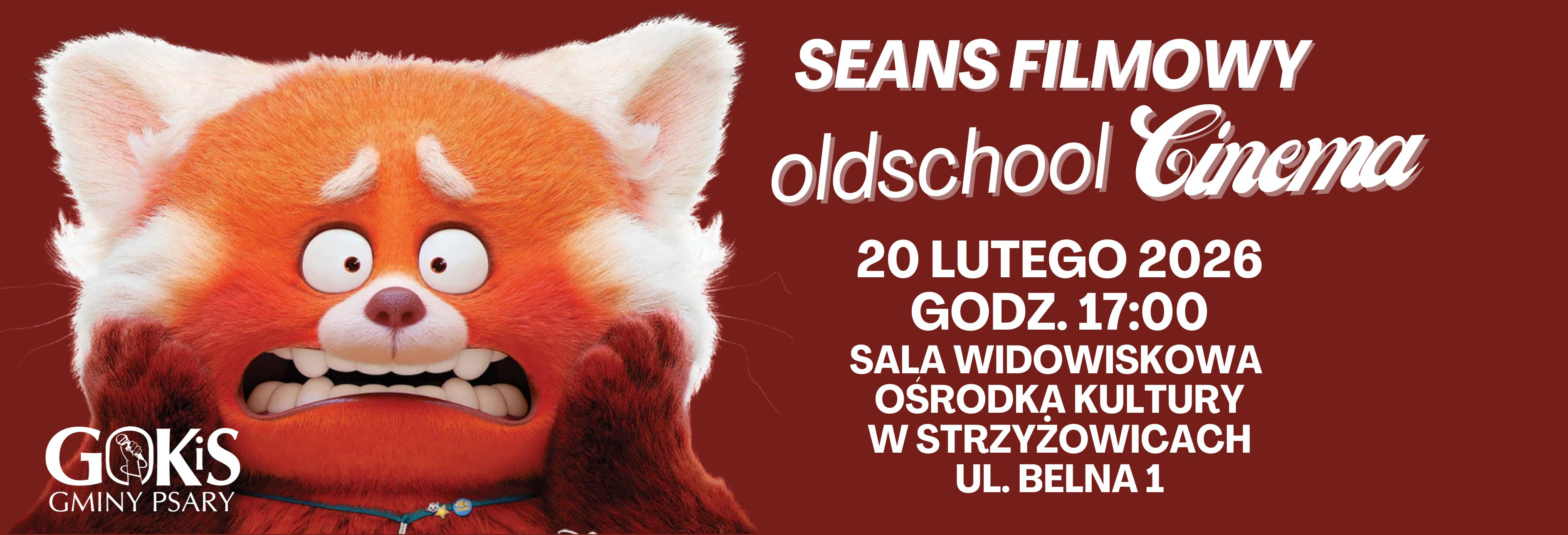 Plakat seansu filmowego Oldschoolcinema, 20 lutego godz 17:00 w OK w Strzyżowicach
