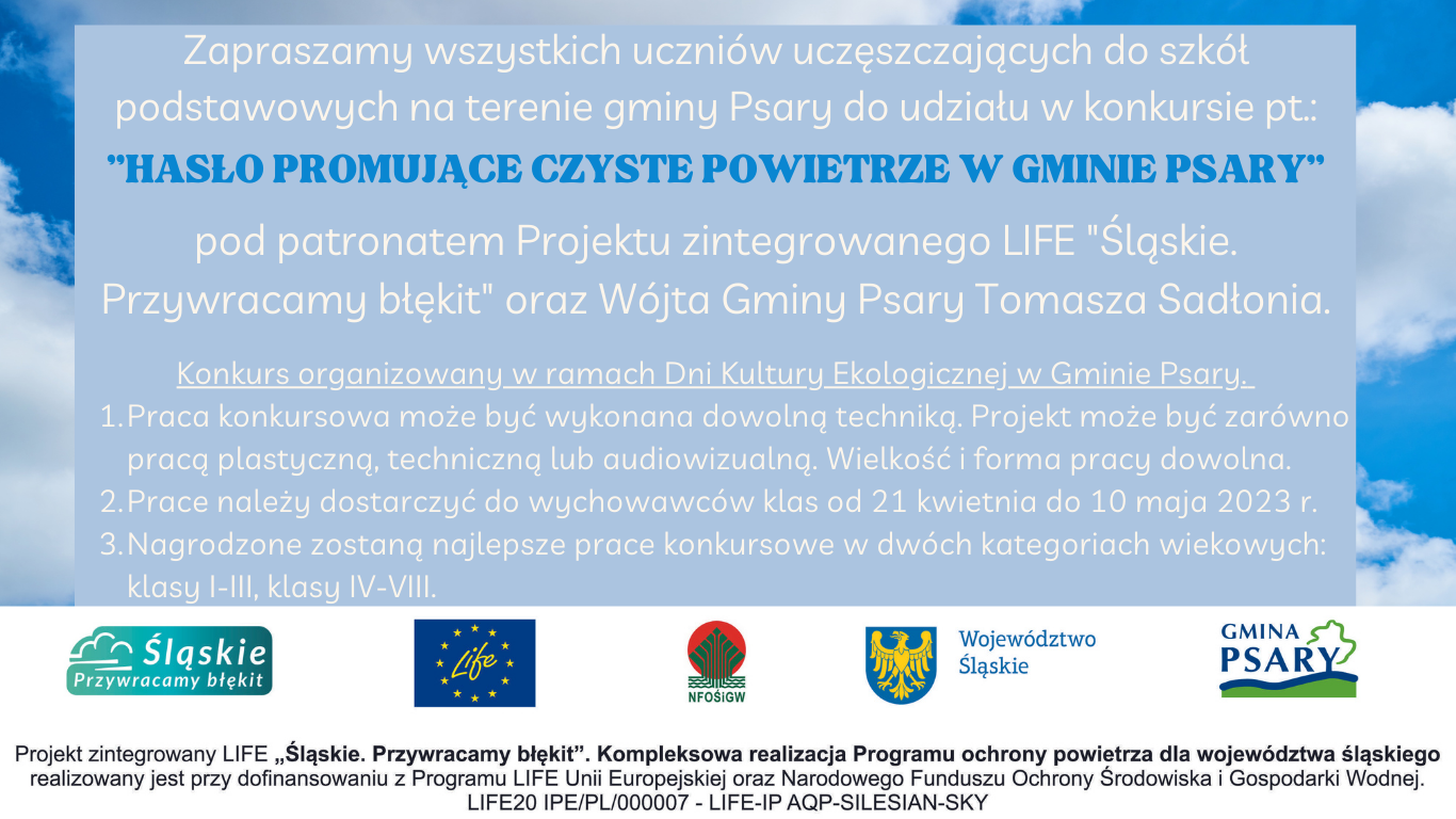 Zdjęcie przedstawia opis konkursu organizowanego dla mieszkańców gminy Psary.